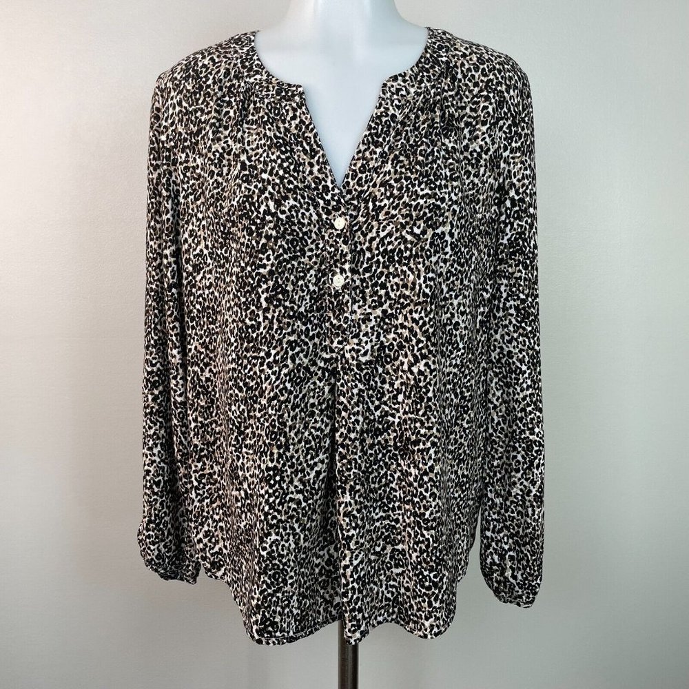 Old Navy Top Medium Leopard Brown Black Long Sleeve‎ Popover Blouse Women's